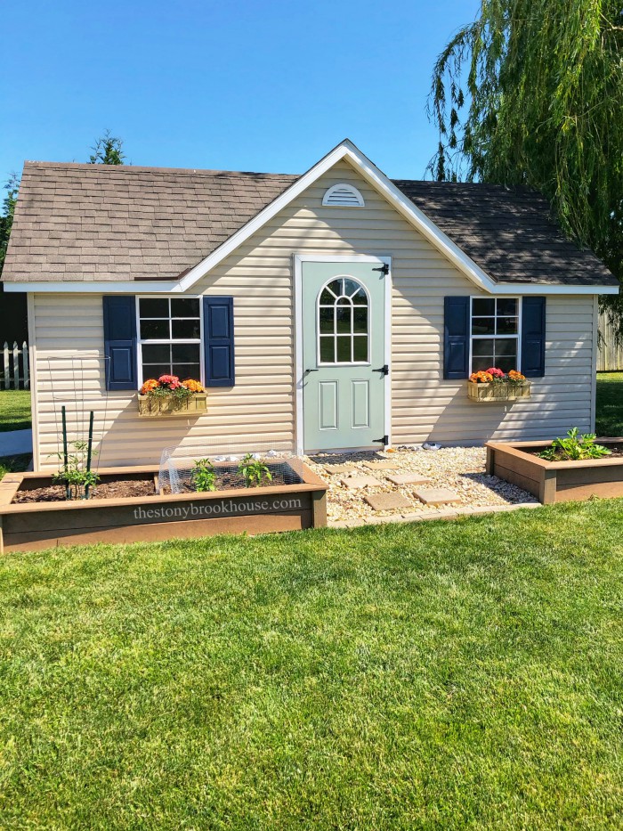 Window boxes on shed side view