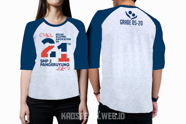 Desain Sablon Kaos Reuni SMP 2 Pageruyung Raglan Kombinasi Navy Abu Misty