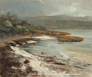 Cloudy plein air seascape in oil by Andy Dolphin