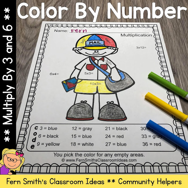 Color By Number Multiply by 3 and 6 Careers - Community Helpers Careers Themed Resource