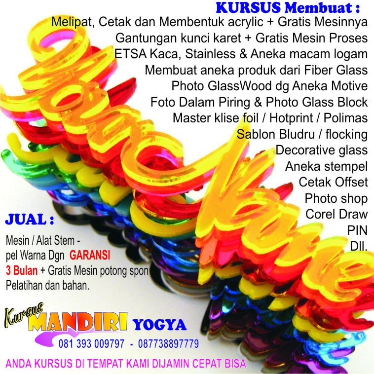 Kursus : Plakat acrylic & fiber, Sablon gelas & mug 