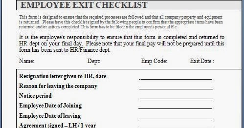 Employee Exit Checklist Form