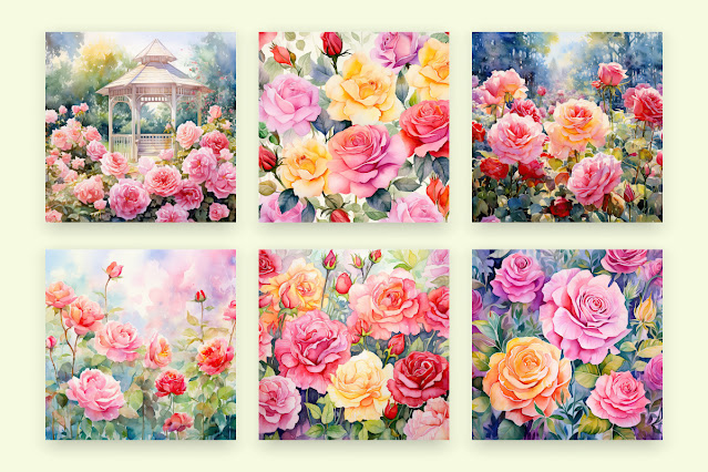 Beautiful watercolor rose garden design free download