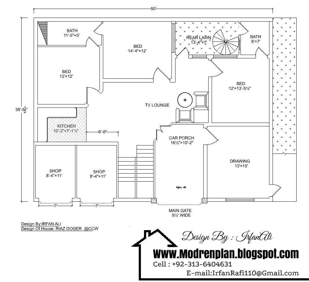 10 marla beautiful house  drawing  with detail 50x38 house  plan  