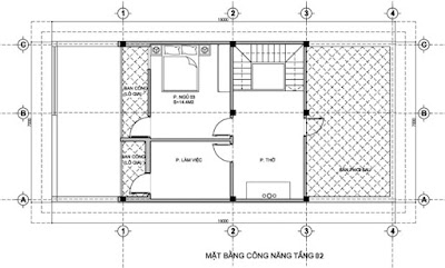 Biệt thự 2 tầng mái ngói 7x15m - Mặt bằng tầng 2