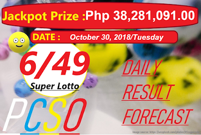October 30, 2018 6/49 Super Lotto Result 6 digits winning number combination