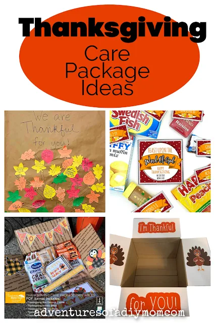 collage of thanksgiving care package ideas