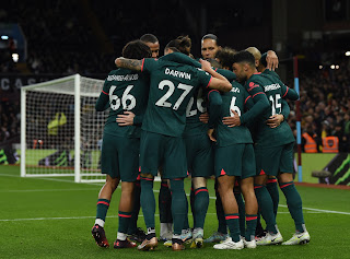 Liverpool players celebrates 3-1 victory over Aston Villa in the Premier League match at the Villa Park on Boxing Day