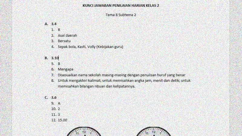 Soal Penilaian Harian Kelas 2 Tema 8 Subtema 2 dan Kunci Jawaban