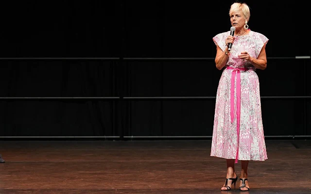 Princess Laurentien wore a floral print pink belted midi dress by Maliparmi at IFLA World Library and Information Congress