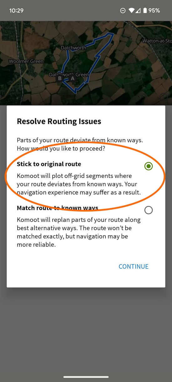 Always choose 'Stick to original route'