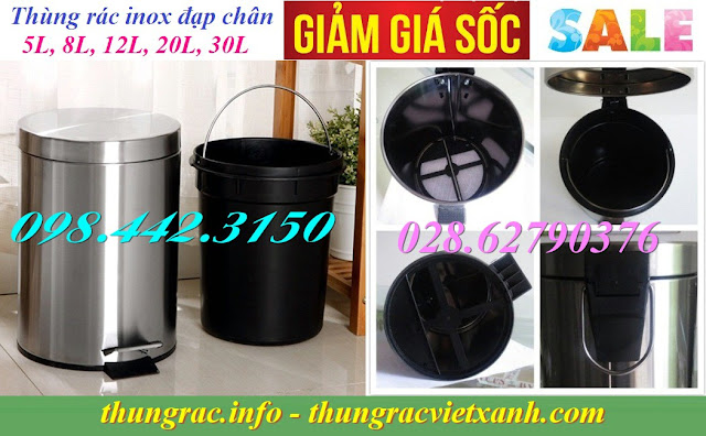 Thùng rác inox đạp chân 5L, 8L, 12L, 20L, 30L