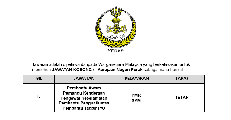 Jawatan Kosong Di Kerajaan Negeri Perak Jobcari Com Jawatan Kosong Terkini