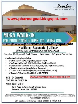 LUPIN LIMITED - Mega Walk-In drives on 15th October, 2018.
