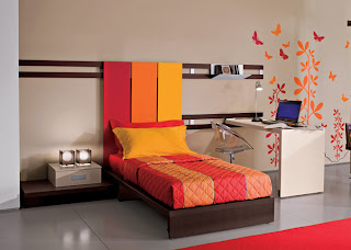 Single bed three-coloured headboard, image