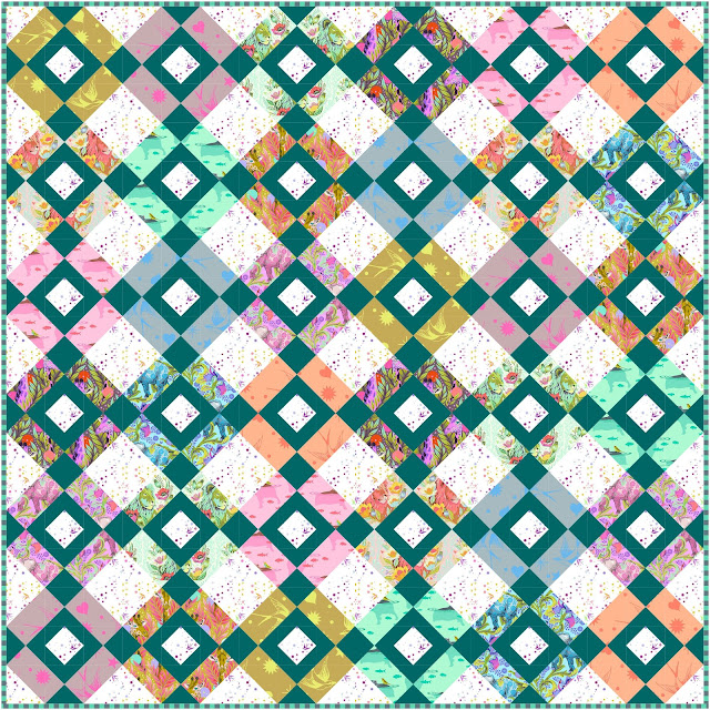 Tumble quilt pattern in Everglow by Tula Pink for Free Spirit Fabrics