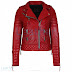 Biker Women Quilted Leather Jacket Red