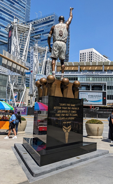 The first statue of Kobe Bryant on display at Crypto.com Arena's Star Plaza in downtown Los Angeles...on April 17, 2024.