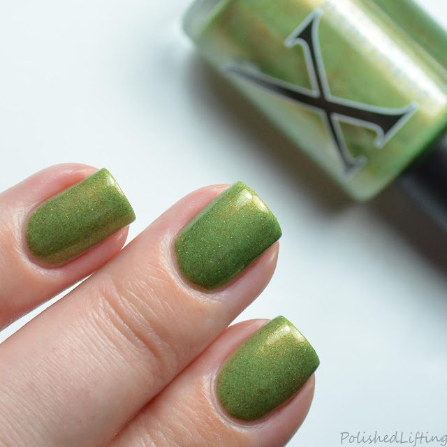 green nail polish gold shimmer