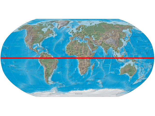 world map with equatorial lines