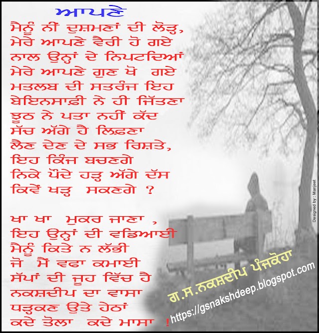 Aapne - ਆਪਣੇ (ਲੇਖਕ - ਗ. ਸ. ਨਕਸ਼ਦੀਪ ਪੰਜਕੋਹਾ)