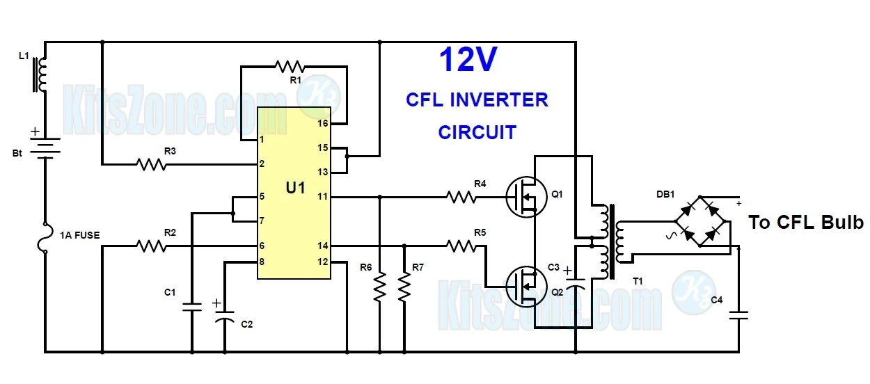 12V CFL Emergency Light Circuit Using 3525 Ic