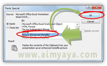  Gambar:  Memilih paste tabel sebagai gambar enhanced metafile (EMF) 