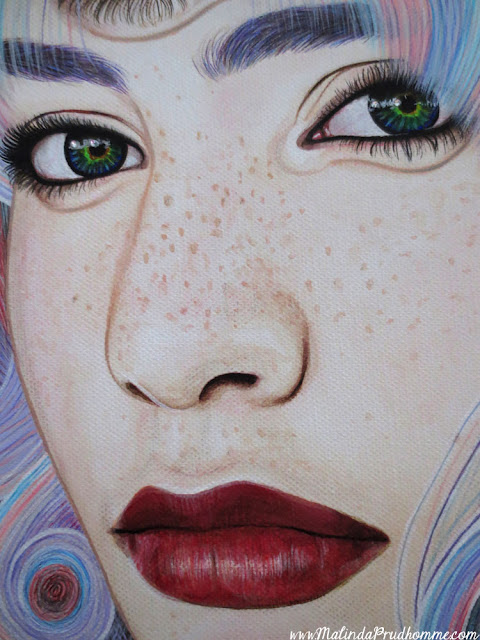 art, artist, artwork, portrait, portrait painting, portrait artist, toronto portrait artist, toronto art, see with your soul, soul, spirit, eyes, golden eye, multicoloured eyes, cotton candy hair, beauty, beauty art, malinda prudhomme, lips, portraiture, realism, mixed media, mixed media artist, face