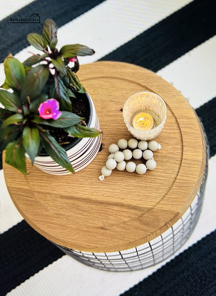 wire basket used as a coffee table