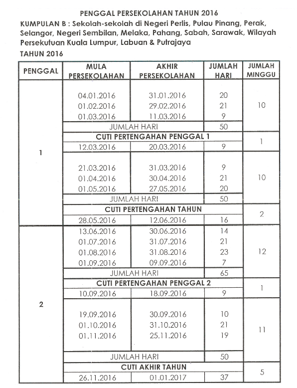 Kalendar Cuti Umum 2016 Dan Cuti Sekolah Malaysia - JunaBlogg