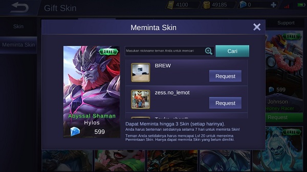 Cara Gift / Mengirim Skin ke Teman di Mobile Legends 