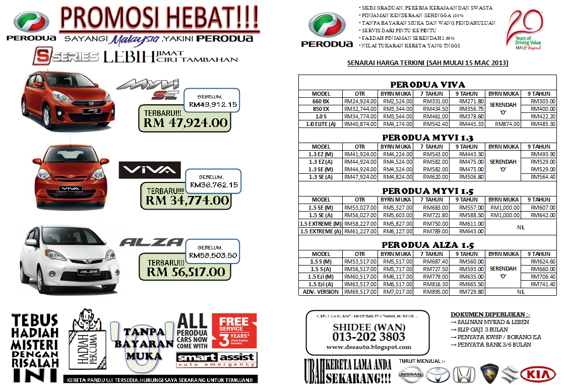 DEEauto Car Dealer: SENARAI HARGA TERBARU PERODUA