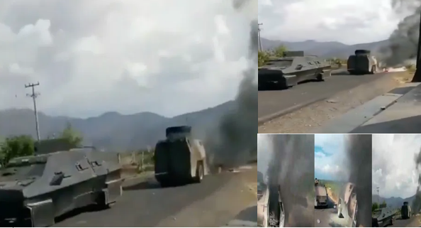 Video: Cárteles Unidos también le dio su arrastrada a El CJNG en Michocán, así remolcaron monstruo blindado aun quemándose con Sicarios del Mencho dentro