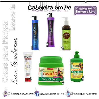 Composição Creme para Pentear e Leave in liberados para Low Poo (Griffus, AMO Yenzah, Cicatricreme Elseve, Casulão)