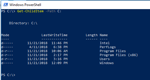 The results of a Powershell command