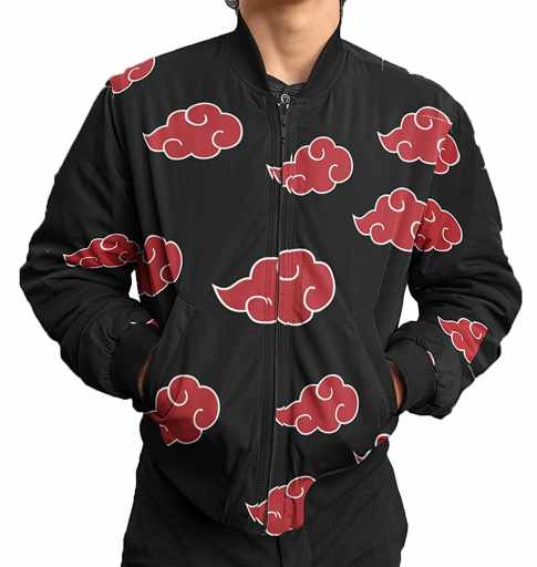 Naruto Akatsuki Red Clouds Costume Coat Anime Bomber Zipper Jacket | Unisex Style | Derby at Wrist and Waistband