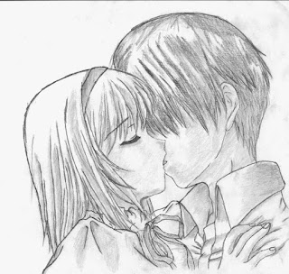 Pencil sketches of couples in love and Pencil sketches of couples kissing
