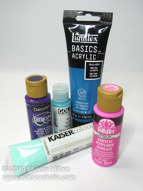 A selection of different brands of acrylic paints