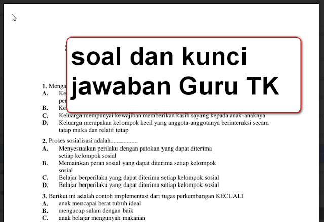 Terbaru Soal dan Kunci Jawaban UKG Guru TK Tahun 2015