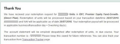 IDFC Mutual Fund Redeem Success