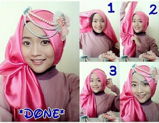 tutorial hijab pashmina satin untuk pesta