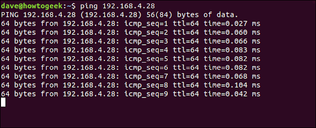 ping 192.168.4.28 في إطار المحطة الطرفية