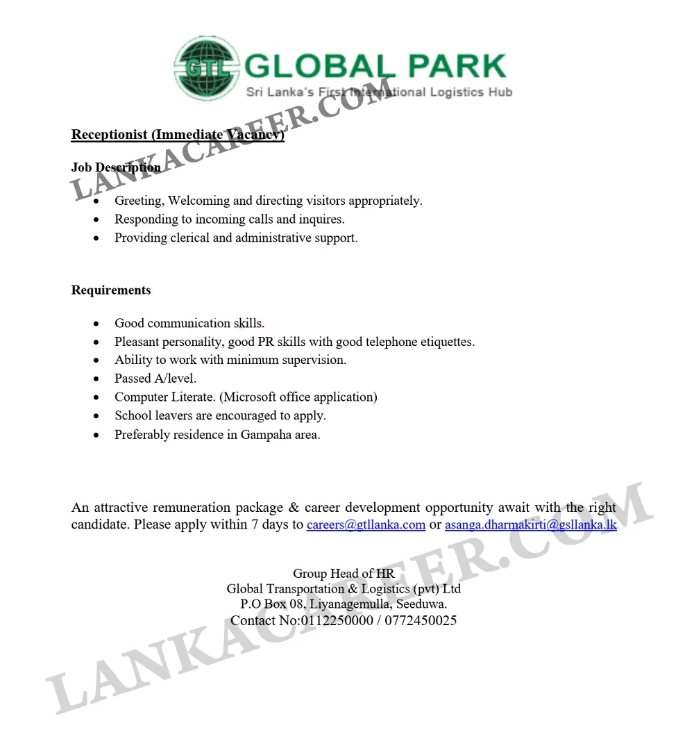 Global Transportation & Logistics Official Job Advertisement 2024