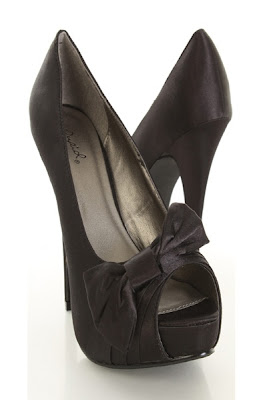 Black Pleat Bow Detail Satin Platform Heels 