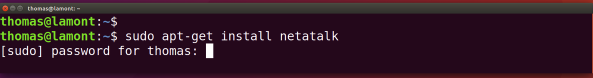 The Ubuntu Linux terminal asks for the password