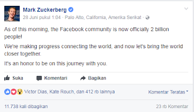 Facebook Saat Ini Memiliki 2 Miliar Pengguna