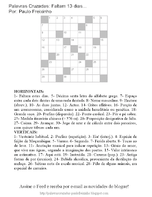 Palavras Cruzadas para imprimir: Faltam 13 dias