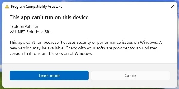 windows 11 24h2 app install blocked message