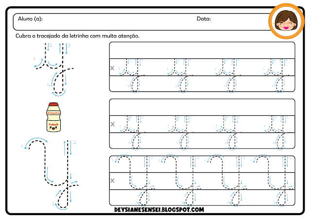 Letra Y maiúscula e Minúscula Cursiva Cubra o tracejado da letrinha com muita atenção.