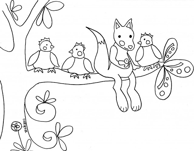 Fox And Hen Animals Printable Coloring Pages